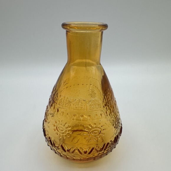 Intenz Other - Vintage Intenz Home Amber Pressed Glass Bud Vase Honey Glass Embossed 5" Decor